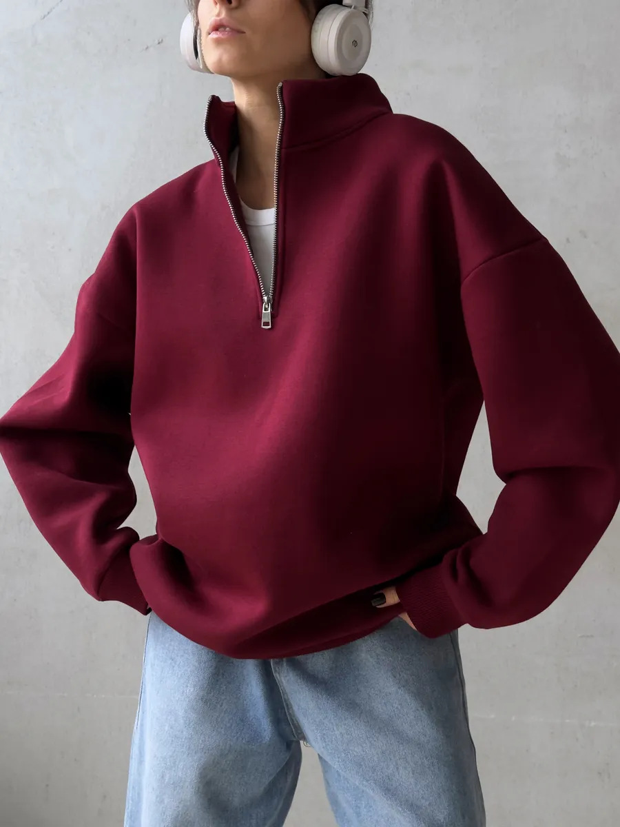 Streetwear Brand Hoodies - Americano retro meio zíper alfabeto remendo