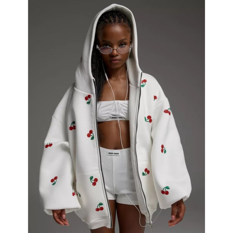 Feminino cereja impresso molet - Streetwear Brand Hoodies avaliação e preço
